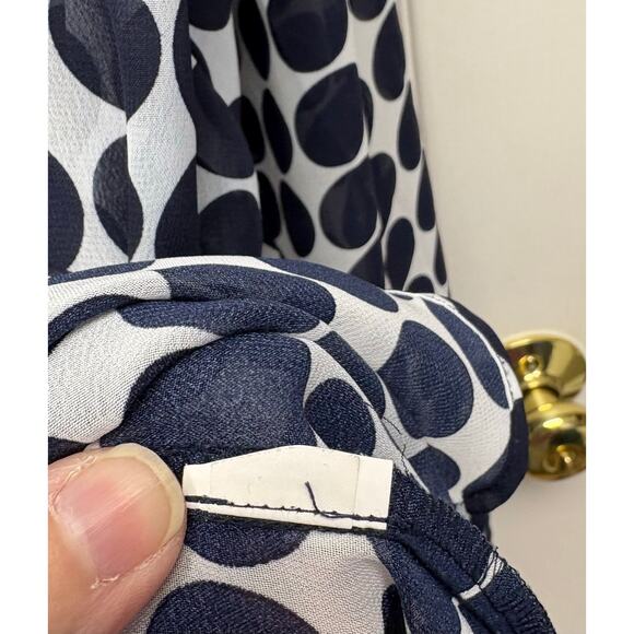 Gap Sheer Navy White Blouse With Navy Polka Dots, Split Neck, Woman's Size M - Picture 6 of 6